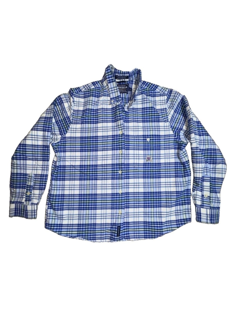Panhandle Rough Stock Women’s L Plaid Cotton Long Sleeve Shirt Blue/Green